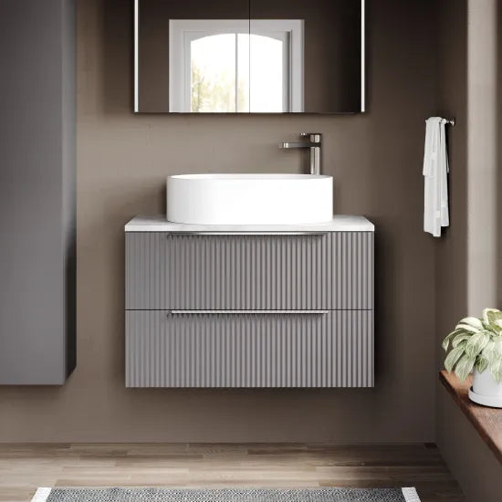 Hudson Reed Fluted 800mm 2 Drawer Wall Hung Vanity Unit With Bellato Grey Worktop