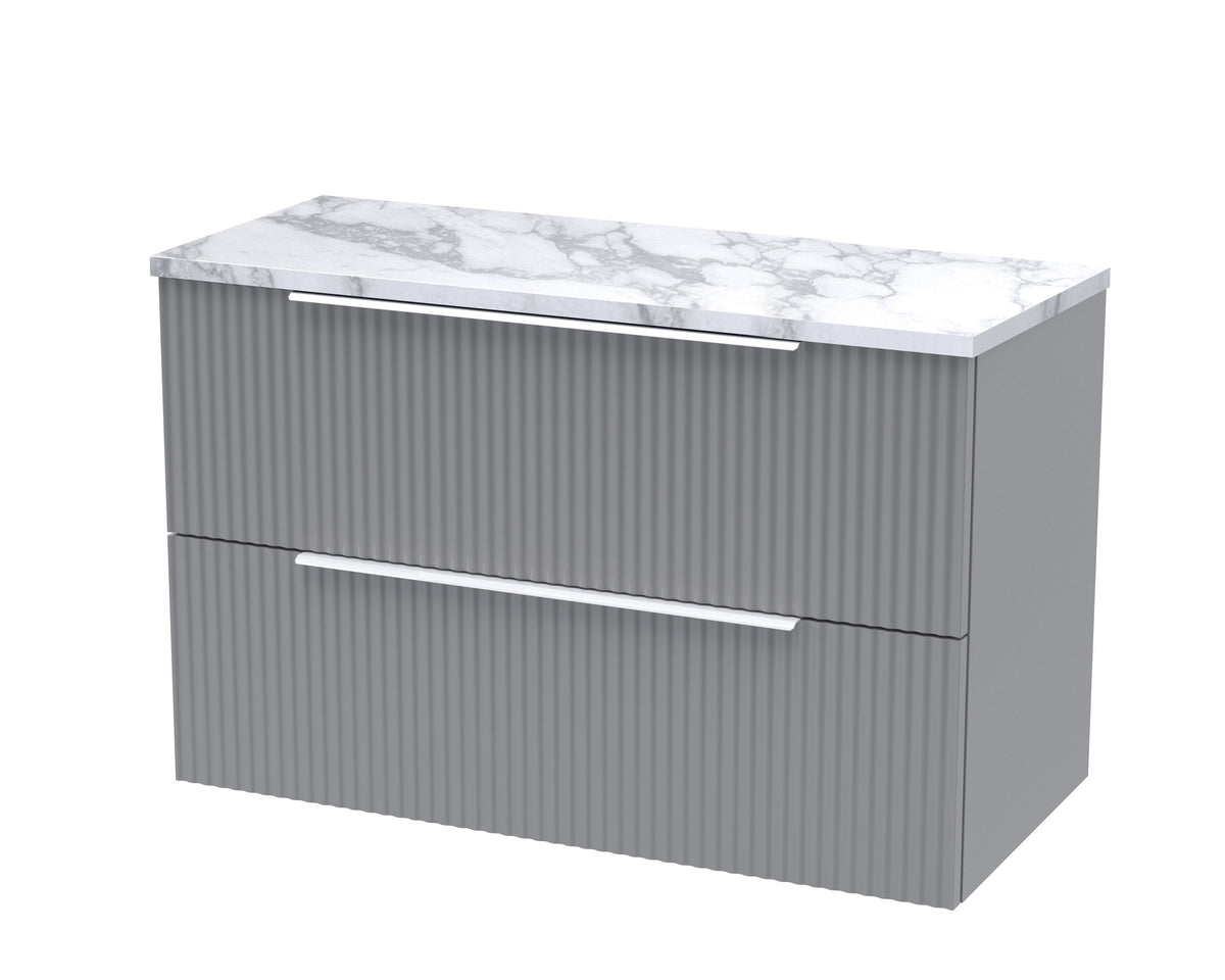 Hudson Reed Fluted 800mm 2 Drawer Wall Hung Vanity Unit With Carrara Laminate Worktop