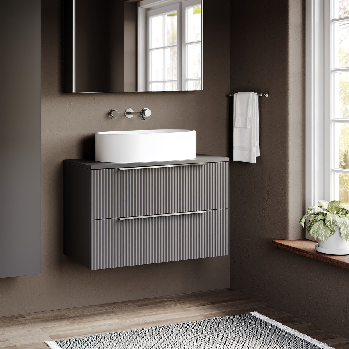 Hudson Reed Fluted 800mm 2 Drawer Wall Hung Vanity With Co-ordinating Worktop