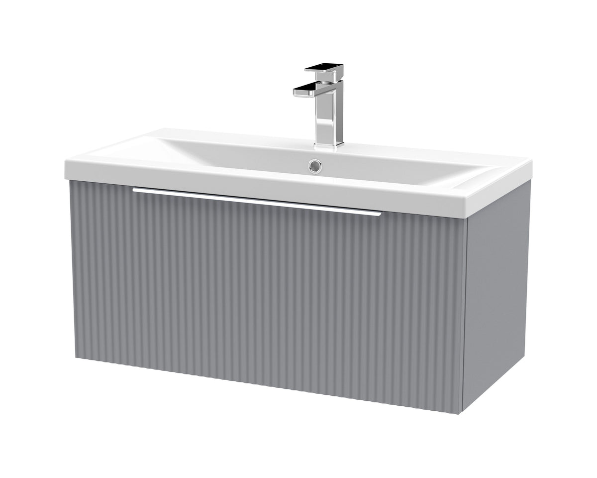 Hudson Reed Fluted 800mm 1 Drawer Wall Hung Vanity Unit With Mid-Edge Basin