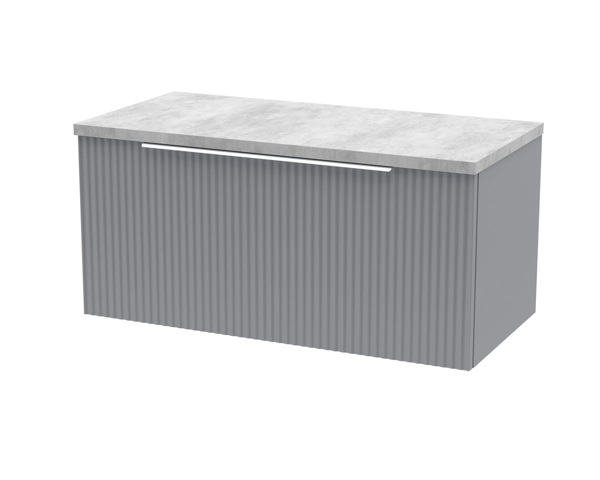 Hudson Reed Fluted 800mm 1 Drawer Wall Hung Vanity Unit With Bellato Grey Worktop
