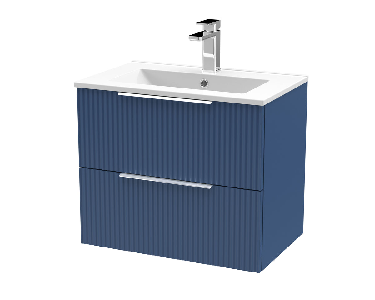 Hudson Reed Fluted 600mm 2 Drawer Wall Hung Vanity Unit With Minimalist Basin