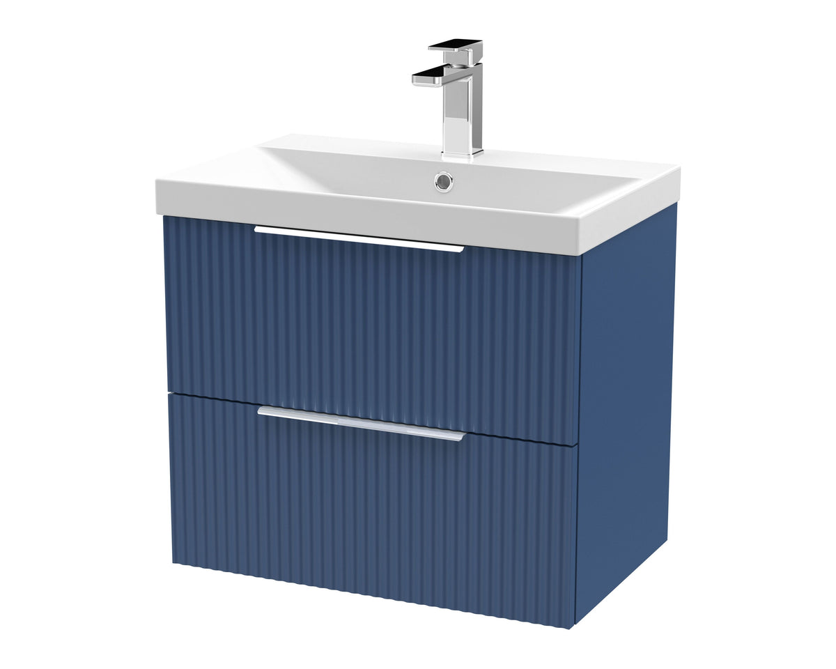Hudson Reed Fluted 600mm 2 Drawer Wall Hung Vanity Unit With Thin Edge Basin