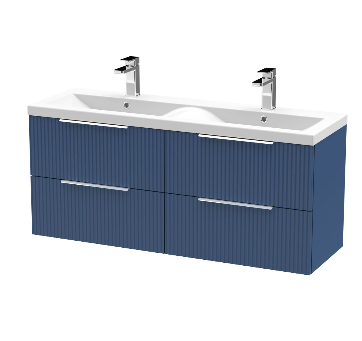 Hudson Reed Fluted 1200mm 4 Drawer Wall Hung Vanity Unit With 2 Tap Hole Ceramic Basin