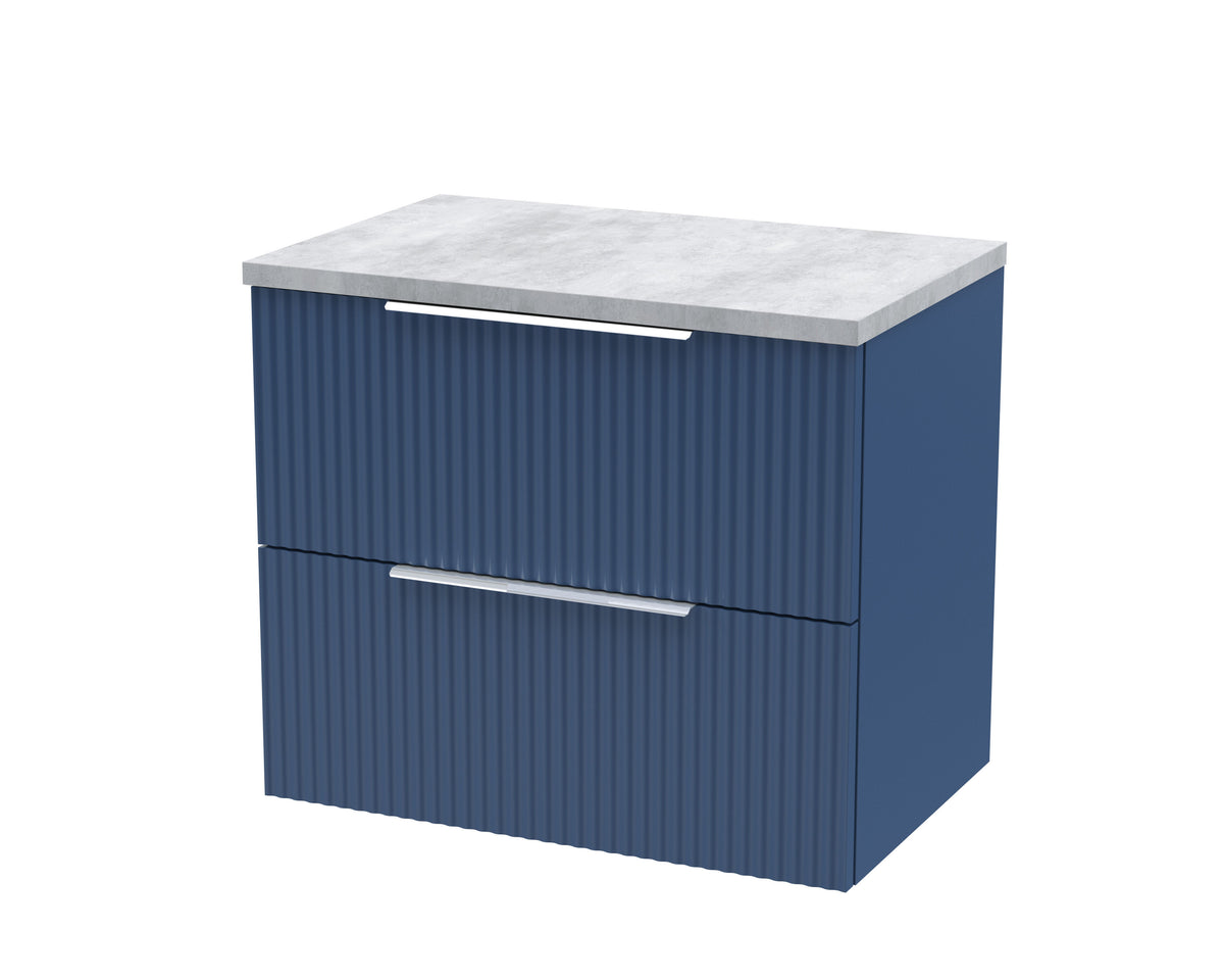 Hudson Reed Fluted 600mm 2 Drawer Wall Hung Vanity Unit With Bellato Grey Worktop