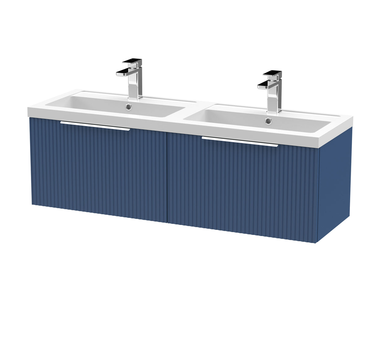 Hudson Reed Fluted 1200mm 2 Drawer Wall Hung Vanity Unit With 2 Tap Hole Polymarble basin