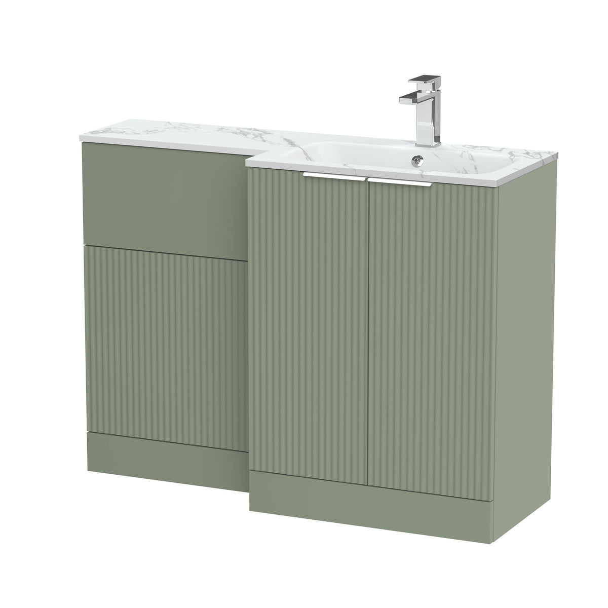 Hudson Reed Fluted 1100mm Right-Hand 2 Door Floor Standing Combination Unit With Stone Basin
