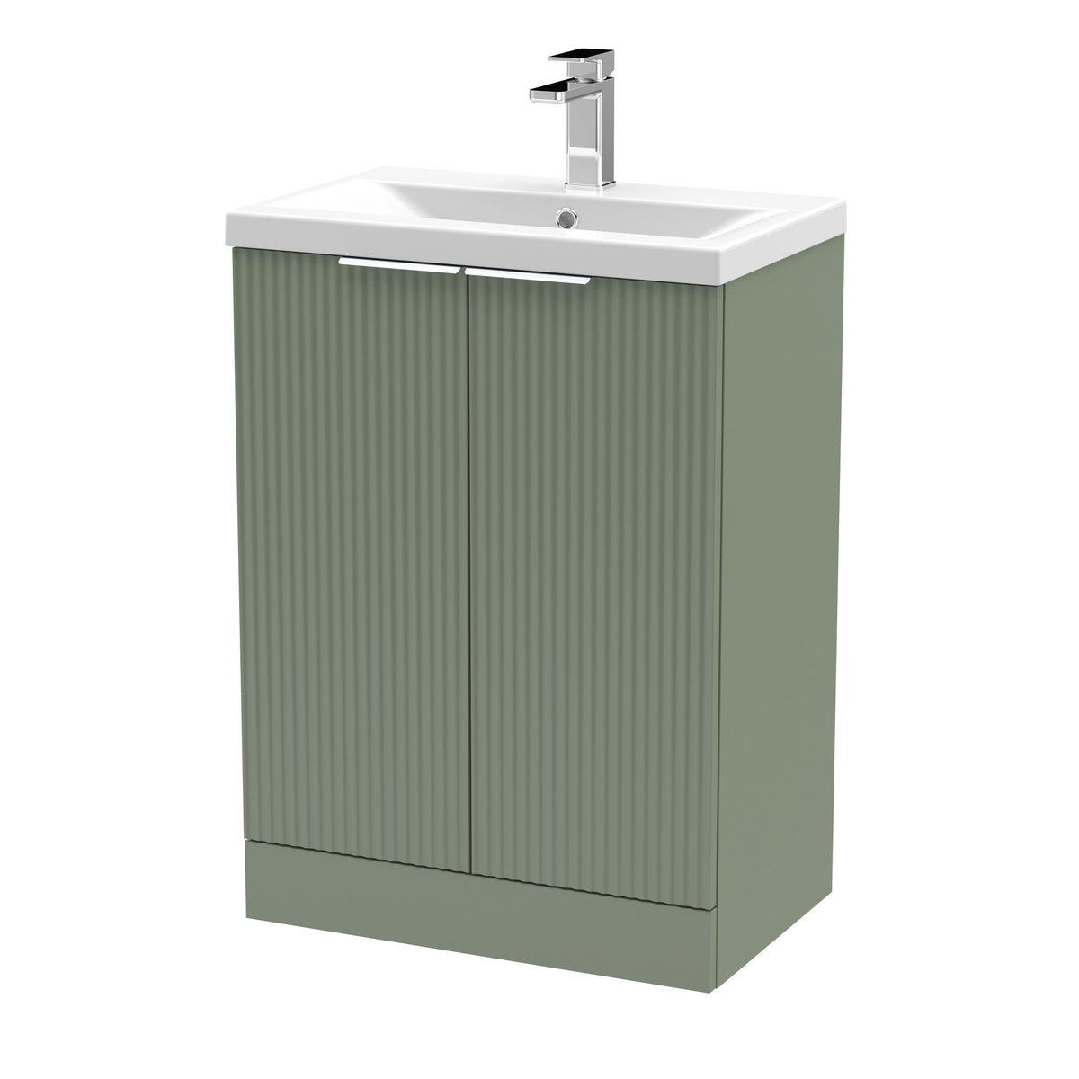 Hudson Reed Fluted 600mm 2 Door Floor Standing Vanity Unit With Mid-Edge Basin