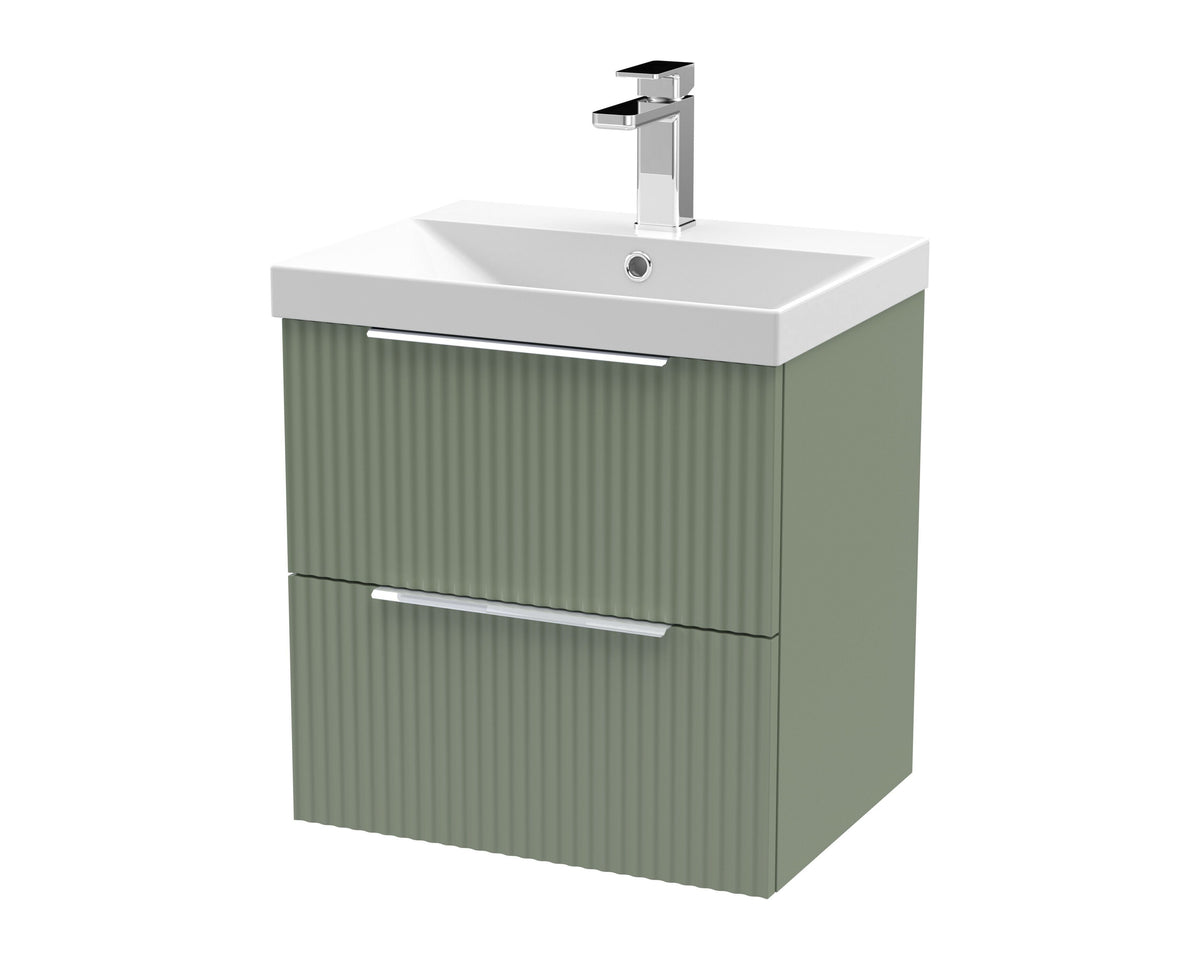 Hudson Reed Fluted 500mm 2 Drawer Wall Hung Vanity Unit With Thin Edge Basin