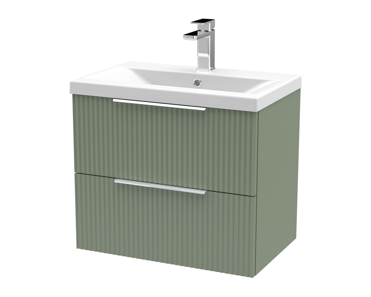 Hudson Reed Fluted 600mm 2 Drawer Wall Hung Vanity Unit With Mid-Edge Basin