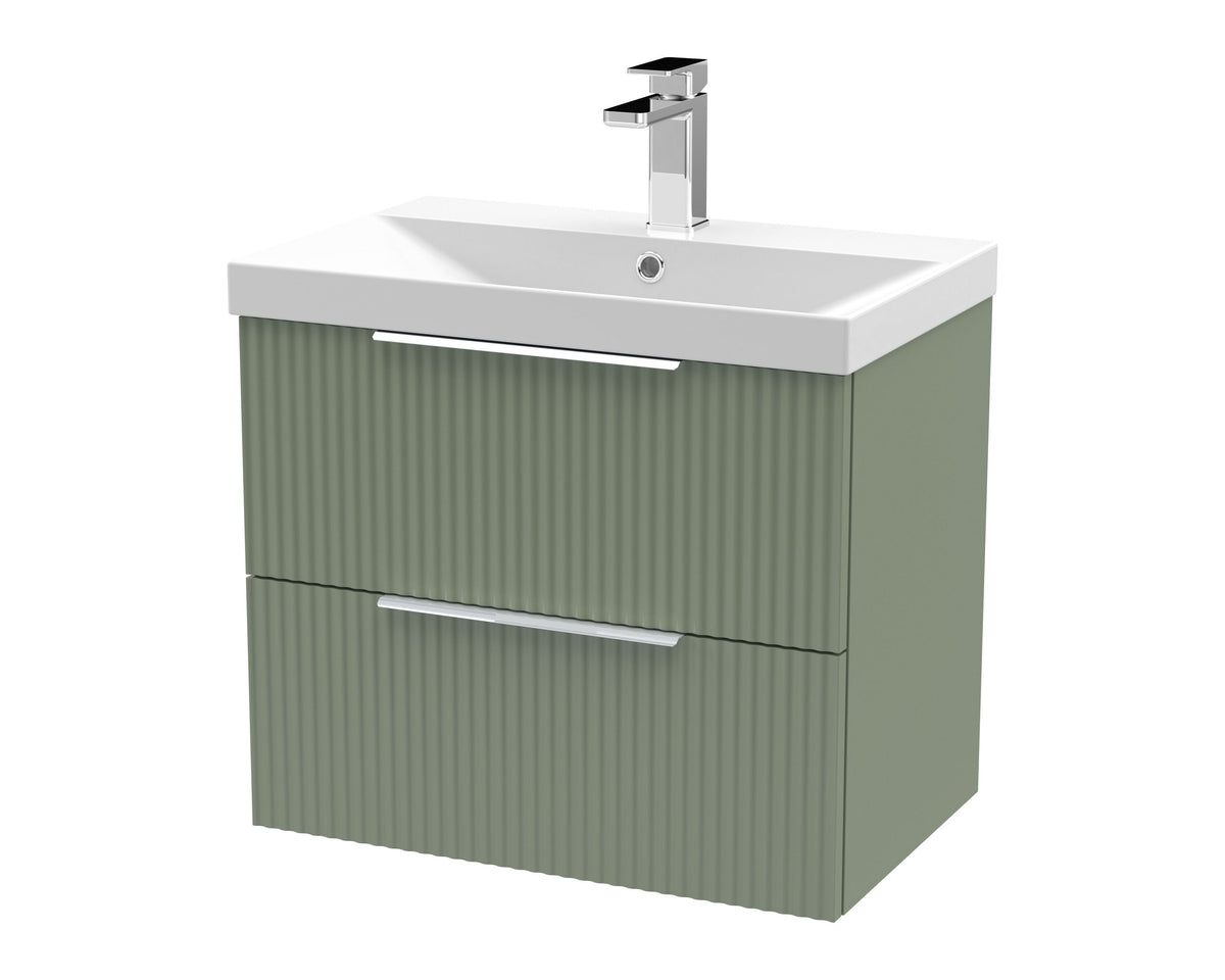 Hudson Reed Fluted 600mm 2 Drawer Wall Hung Vanity Unit With Thin Edge Basin