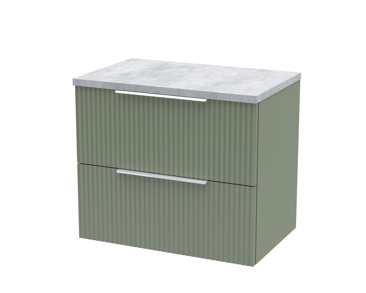 Hudson Reed Fluted 600mm 2 Drawer Wall Hung Vanity Unit With Bellato Grey Worktop