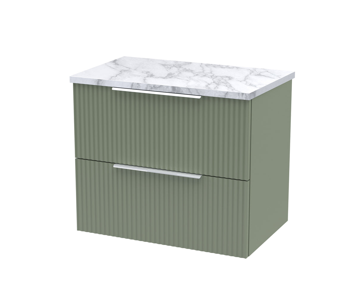 Hudson Reed Fluted 600mm 2 Drawer Wall Hung Vanity Unit With Carrara Laminate Worktop