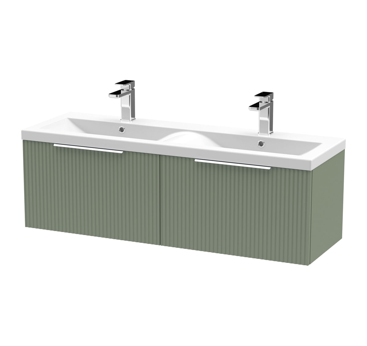 Hudson Reed Fluted 1200mm 2 Drawer Wall Hung Vanity Unit With 2 Tap Hole Ceramic Basin