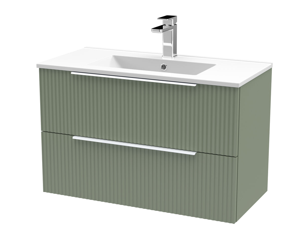 Hudson Reed Fluted 800mm 2 Drawer Wall Hung Vanity Unit With Minimalist Basin