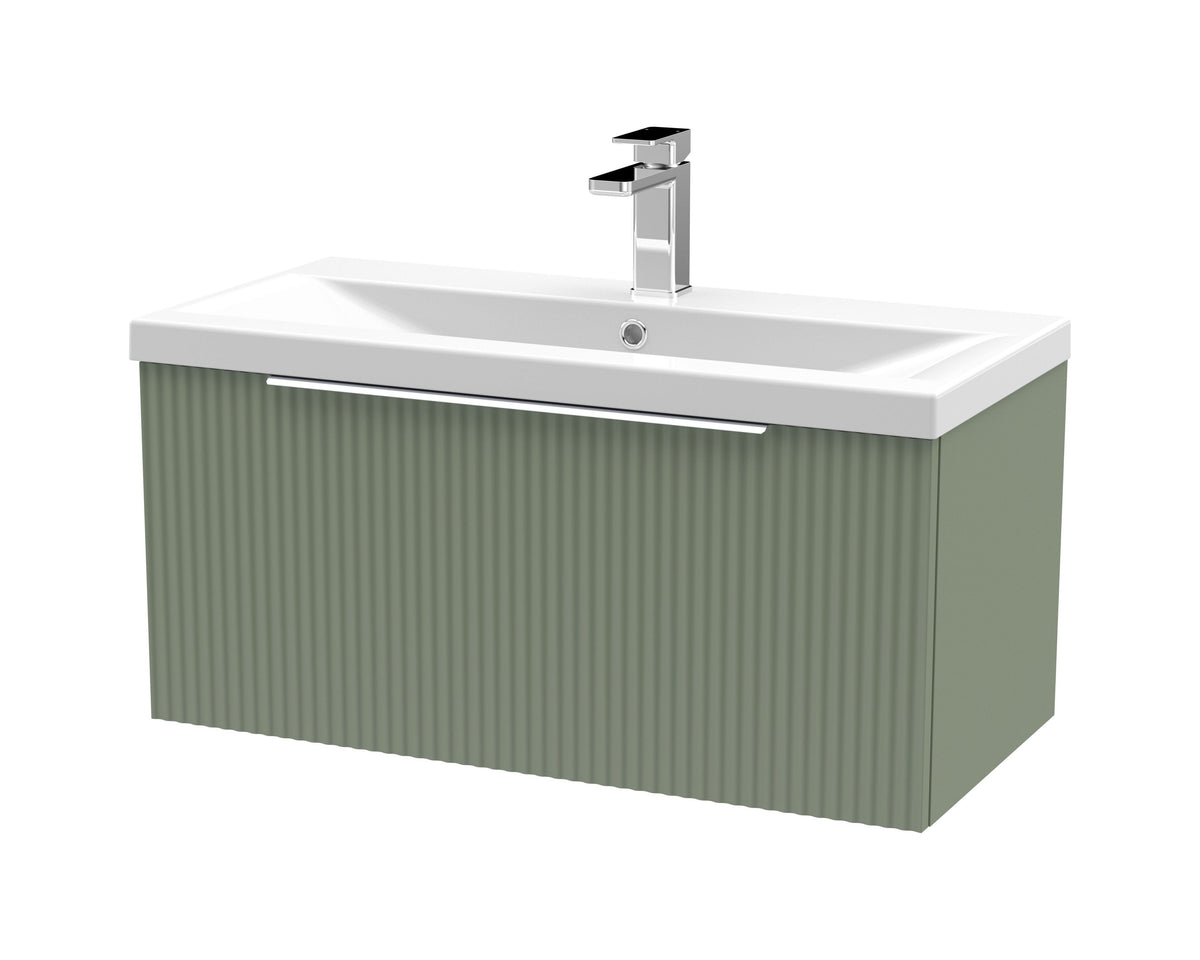 Hudson Reed Fluted 800mm 1 Drawer Wall Hung Vanity Unit With Mid-Edge Basin