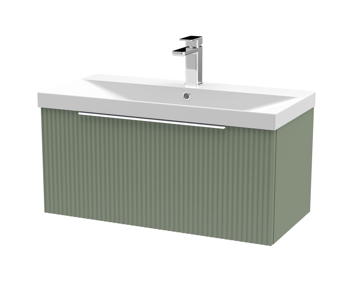 Hudson Reed Fluted 800mm 1 Drawer Wall Hung Vanity Unit With Thin Edge Basin