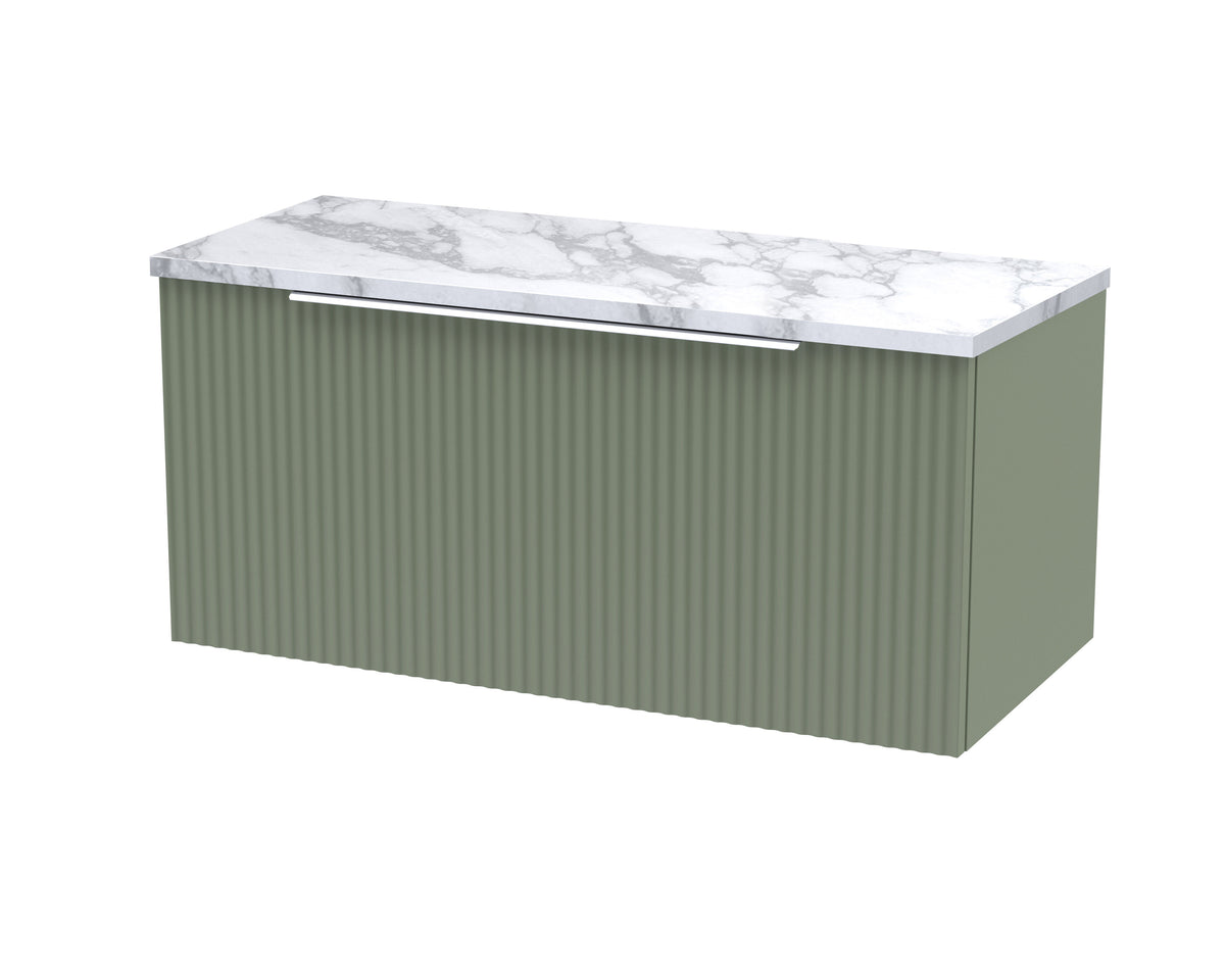Hudson Reed Fluted 800mm 1 Drawer Wall Hung Vanity Unit With Carrara Laminate Worktop