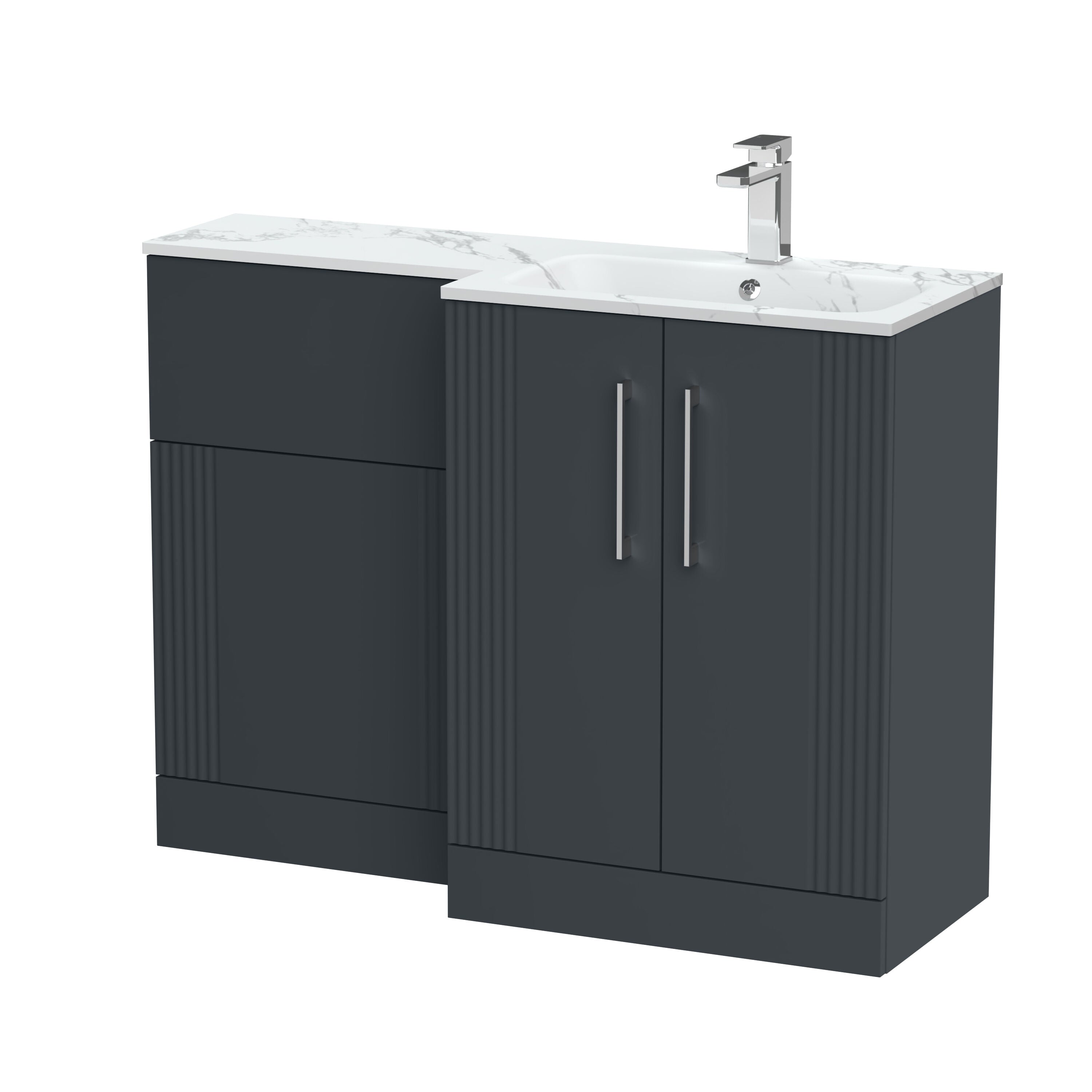 nuie Deco 1100mm Right-Hand 2 Door Soft Black Floor Standing Combination Unit With Stone Basin