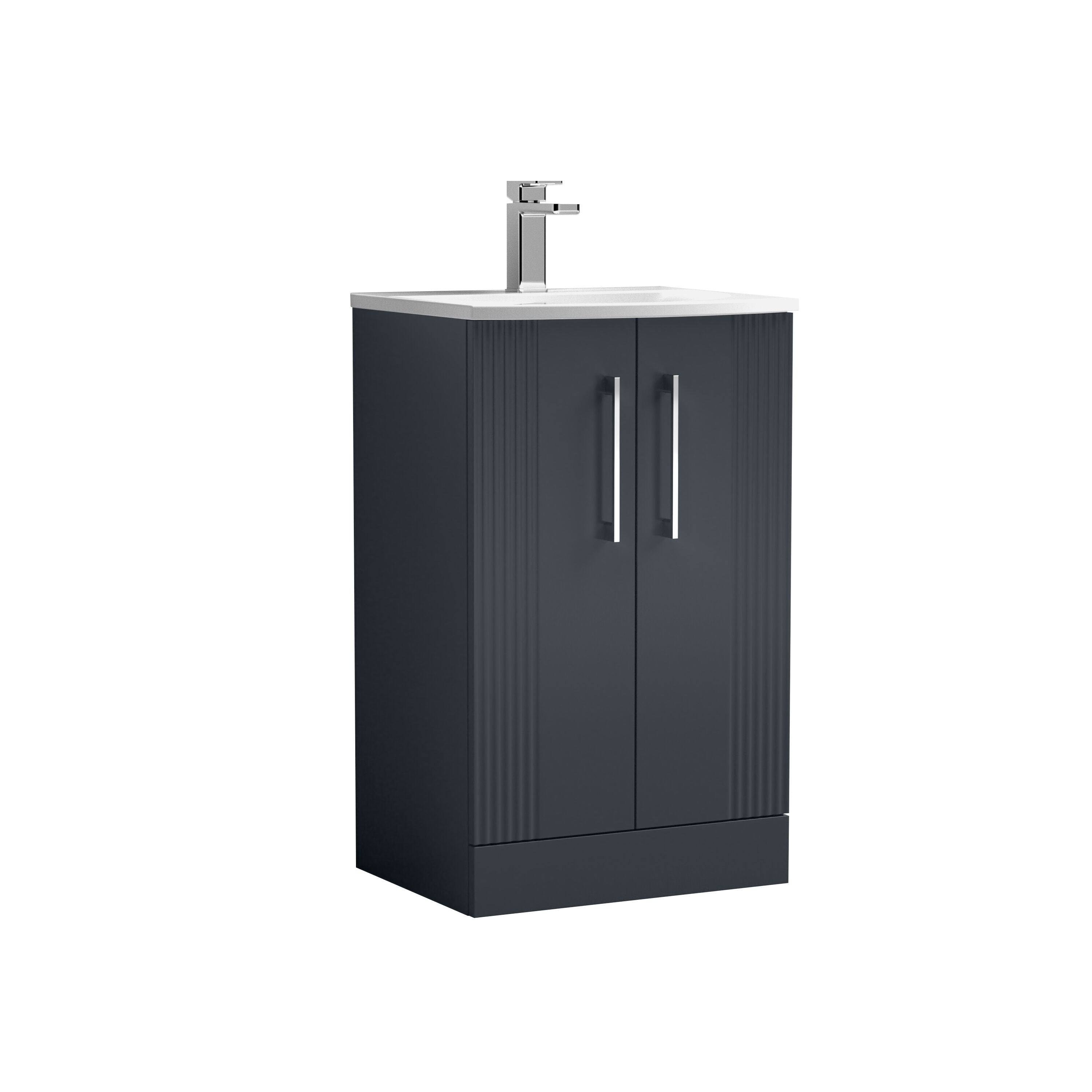 nuie Deco 500mm Soft Black 2 Door Floor Standing Vanity Unit With Curved Basin