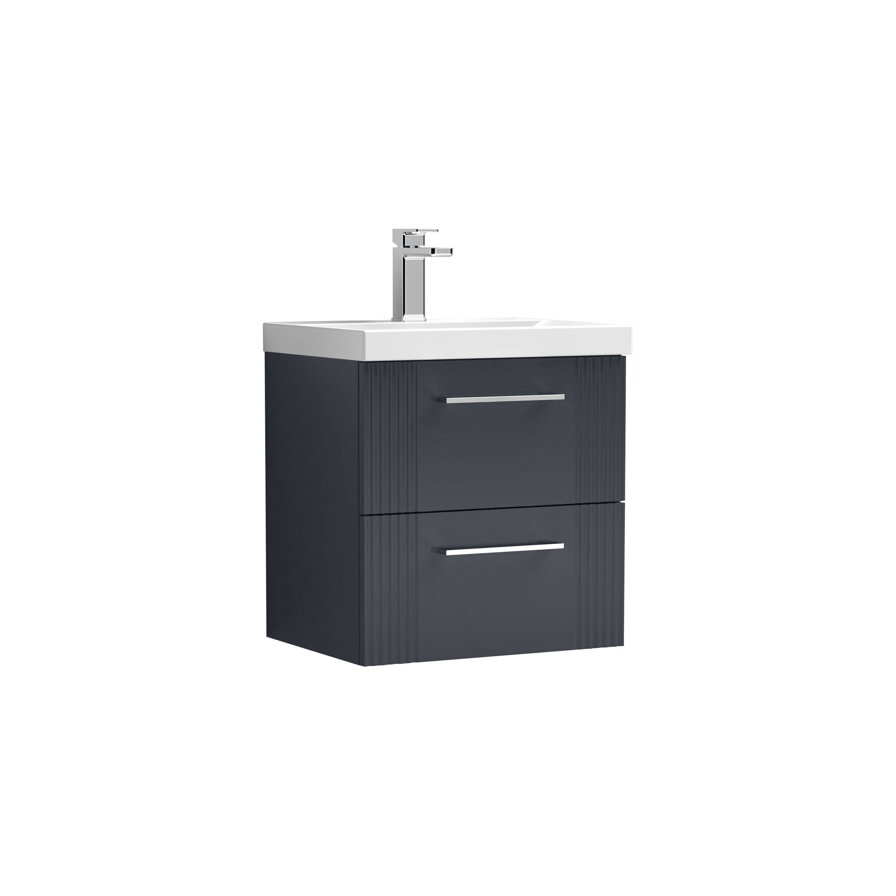 nuie Deco 500mm Soft Black 2 Drawer Wall Hung Vanity Unit With Mid-Edge Basin