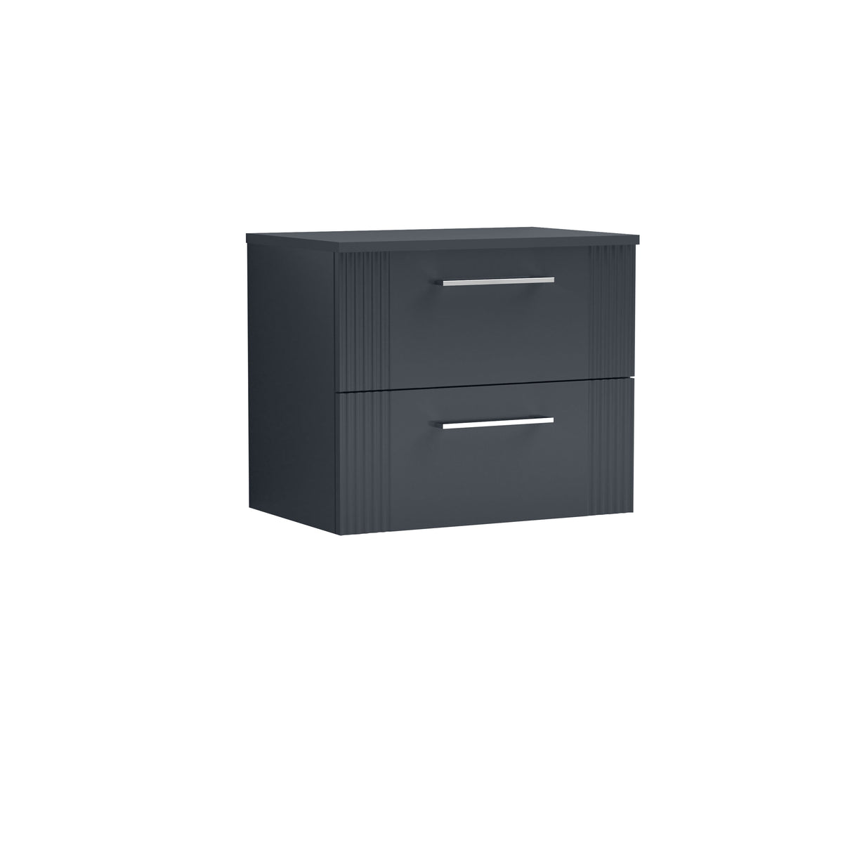 Nuie 600mm Part Fluted 2 Drawer Wall Hung Vanity & Worktop With Co-ordinating Worktop