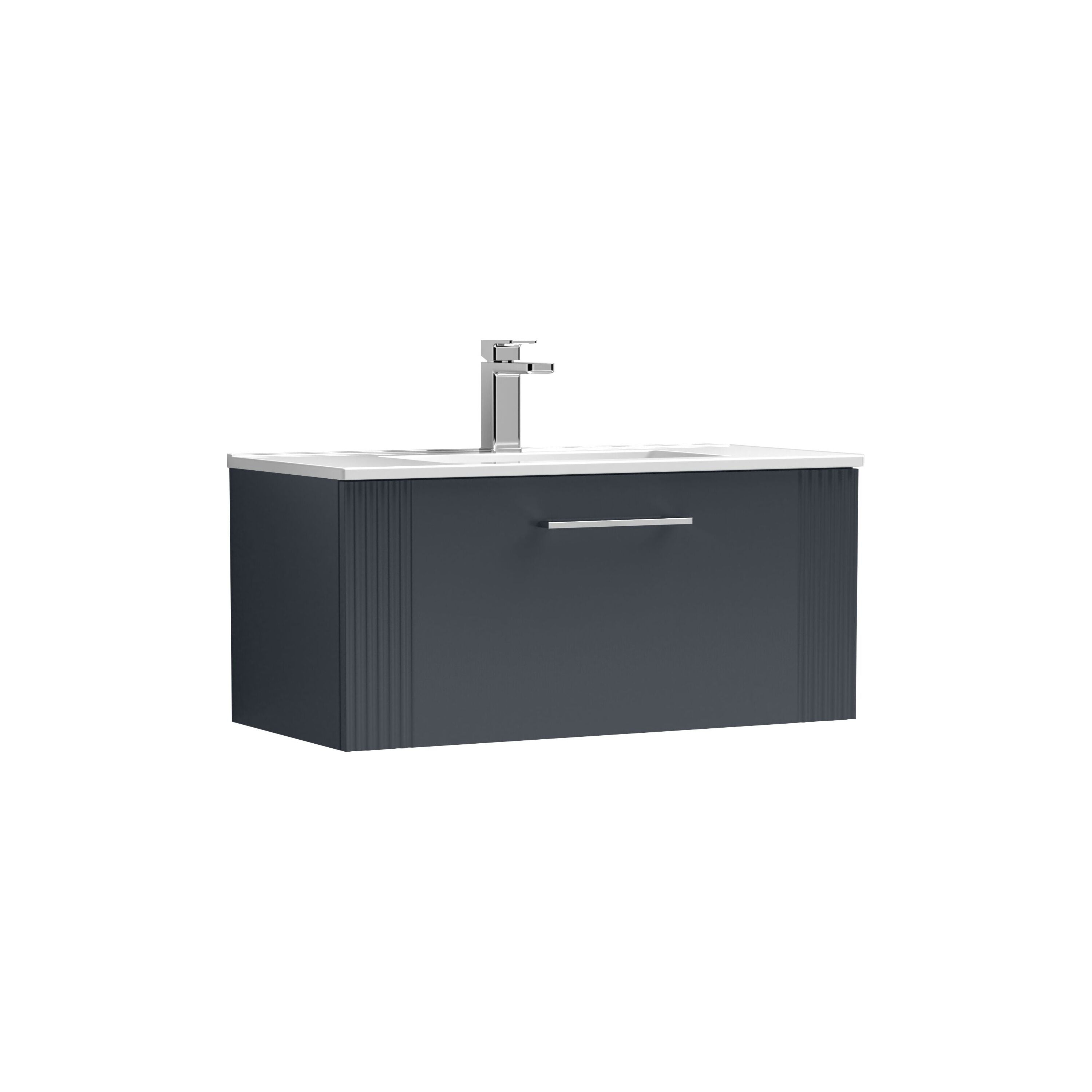 nuie Deco 800mm Soft Black 1 Drawer Wall Hung Vanity Unit With Minimalist Basin