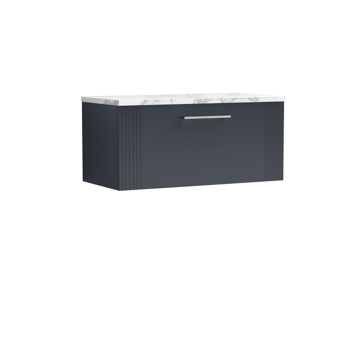 Nuie 800mm Part Fluted 1 Drawer Wall Hung Vanity Unit With Carrara Laminate Worktop