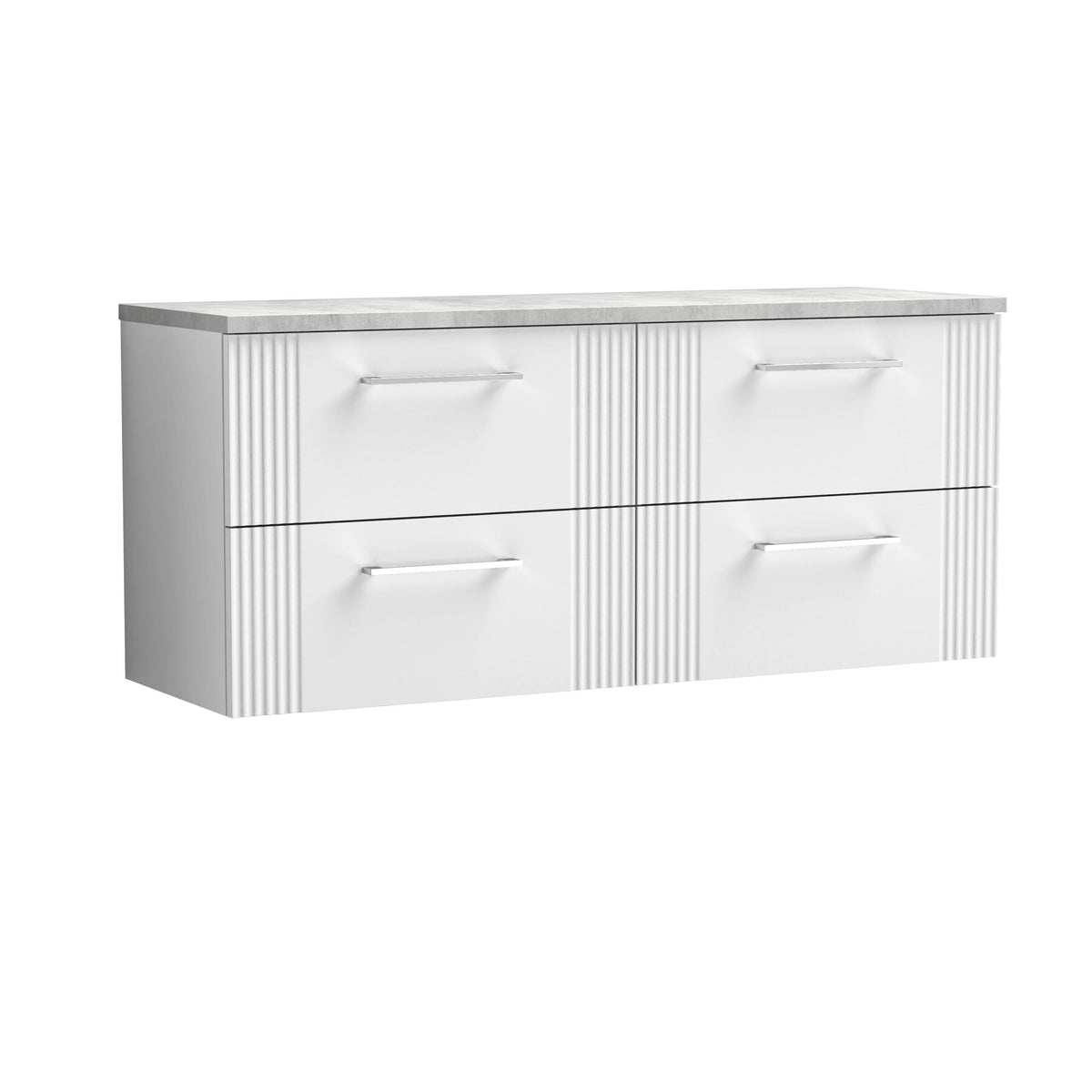 Nuie 1200mm Part Fluted 4 Drawer Wall Hung Vanity Unit With Bellato Grey Worktop