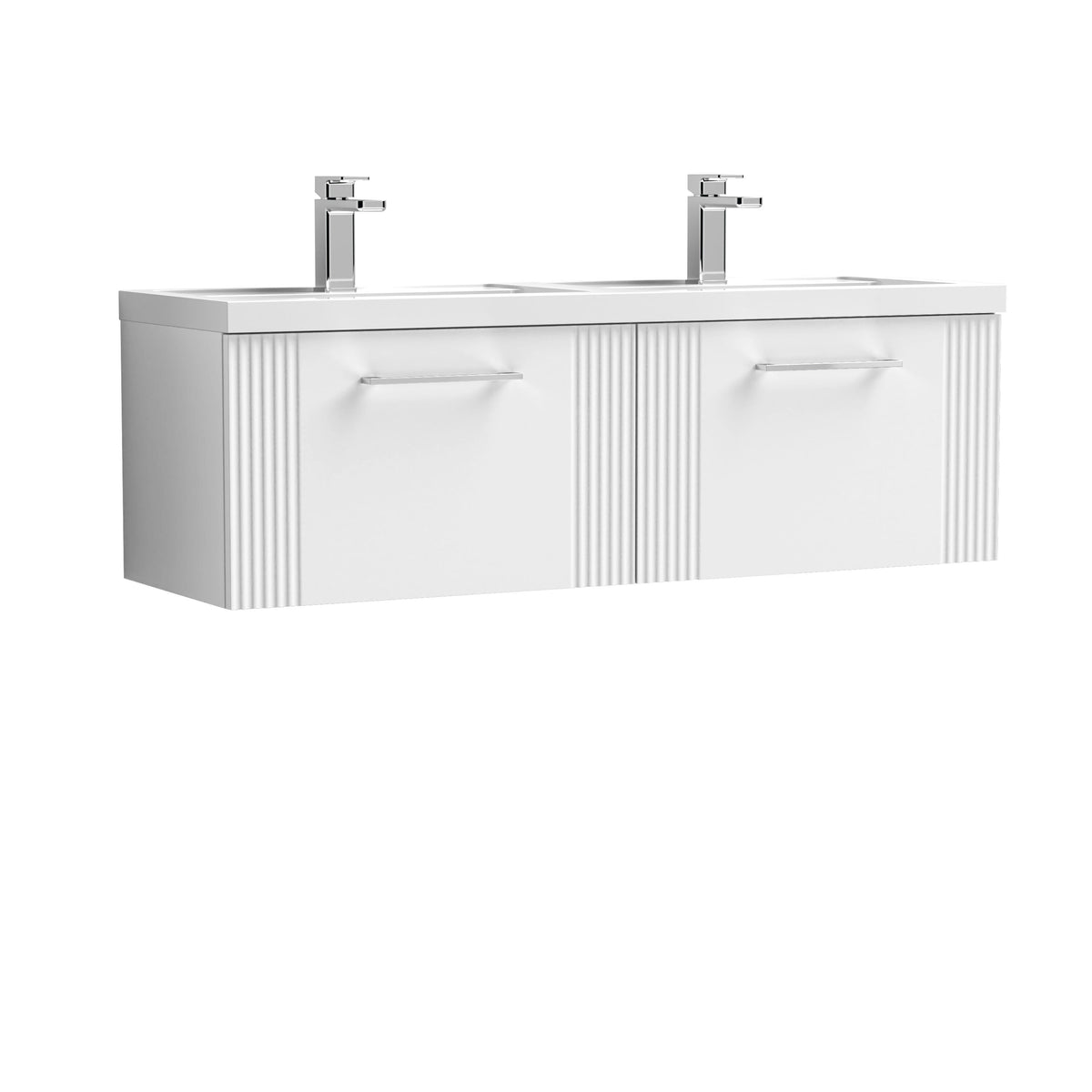 Nuie Deco 1200mm 2 Drawer Wall Hung Vanity Unit With 2 Tap Hole Polymarble basin