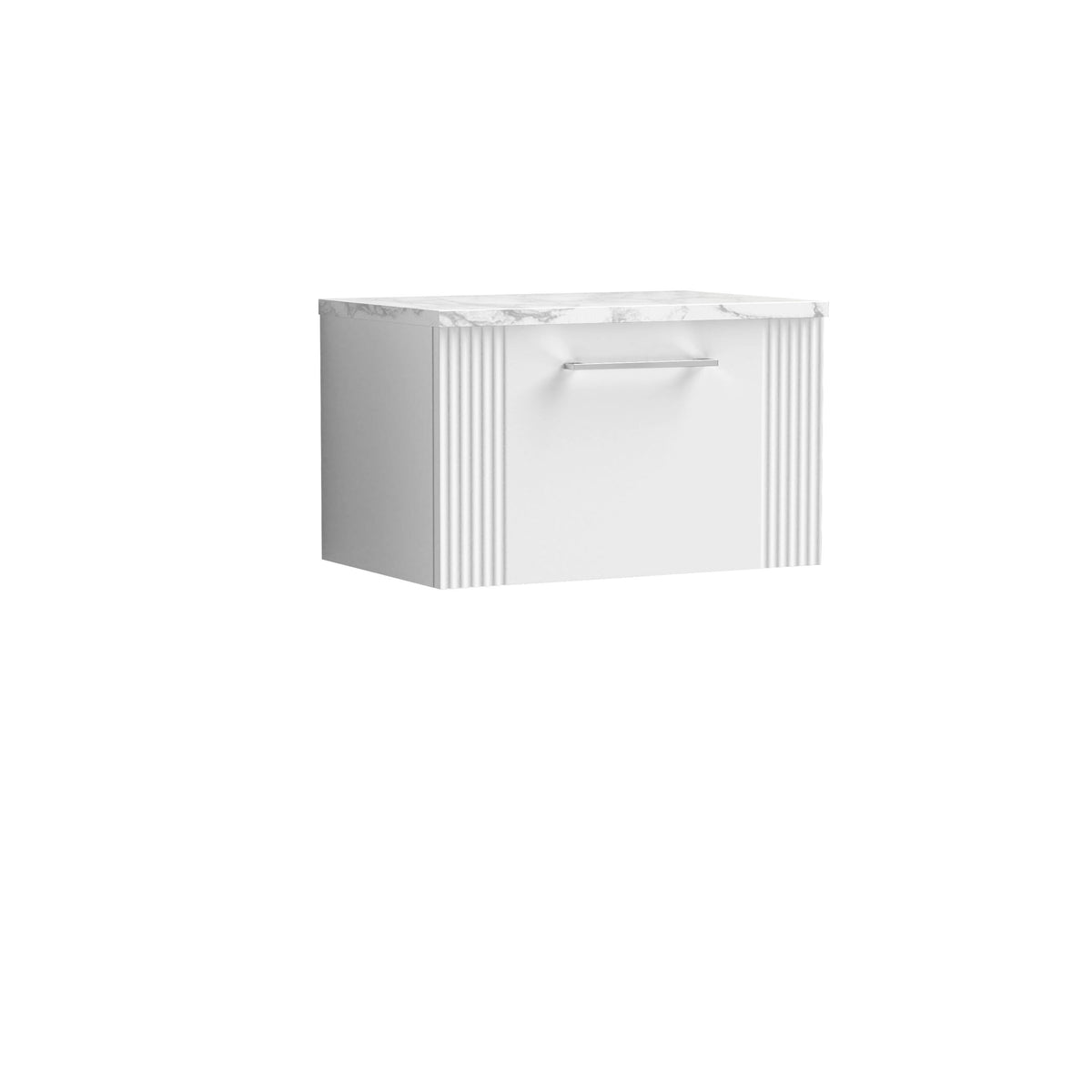 Nuie 600mm Part Fluted 1 Drawer Wall Hung Vanity With Carrara Laminate Worktop