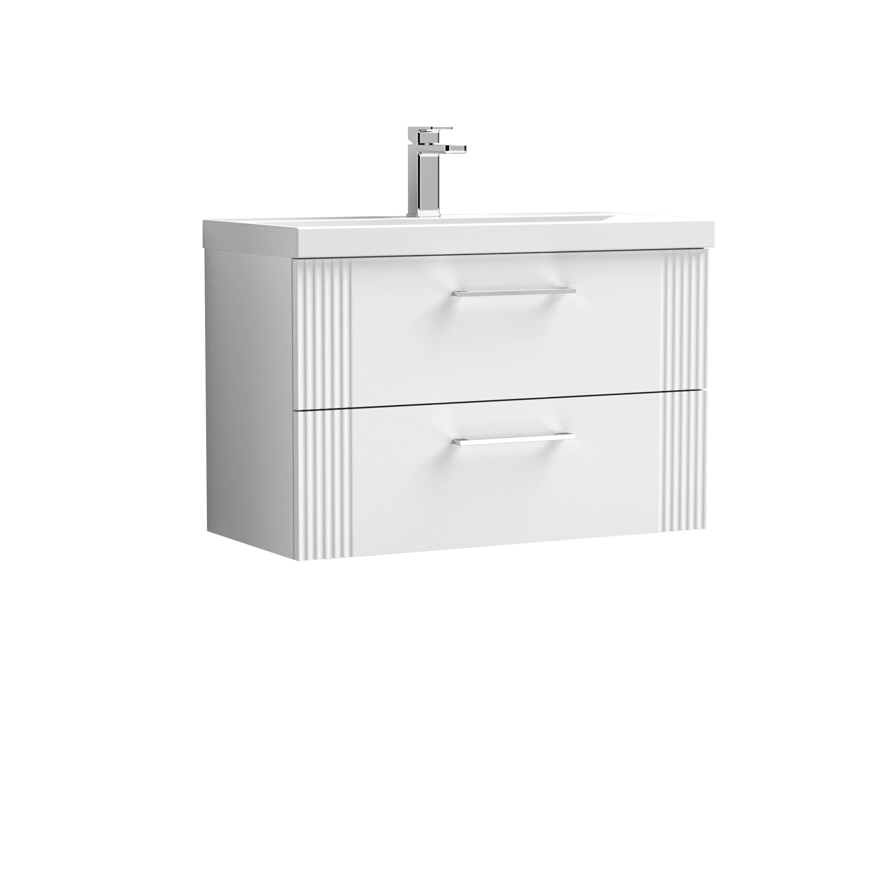 nuie Deco 800mm Satin White 2 Drawer Wall Hung Vanity Unit With Thin Edge Basin