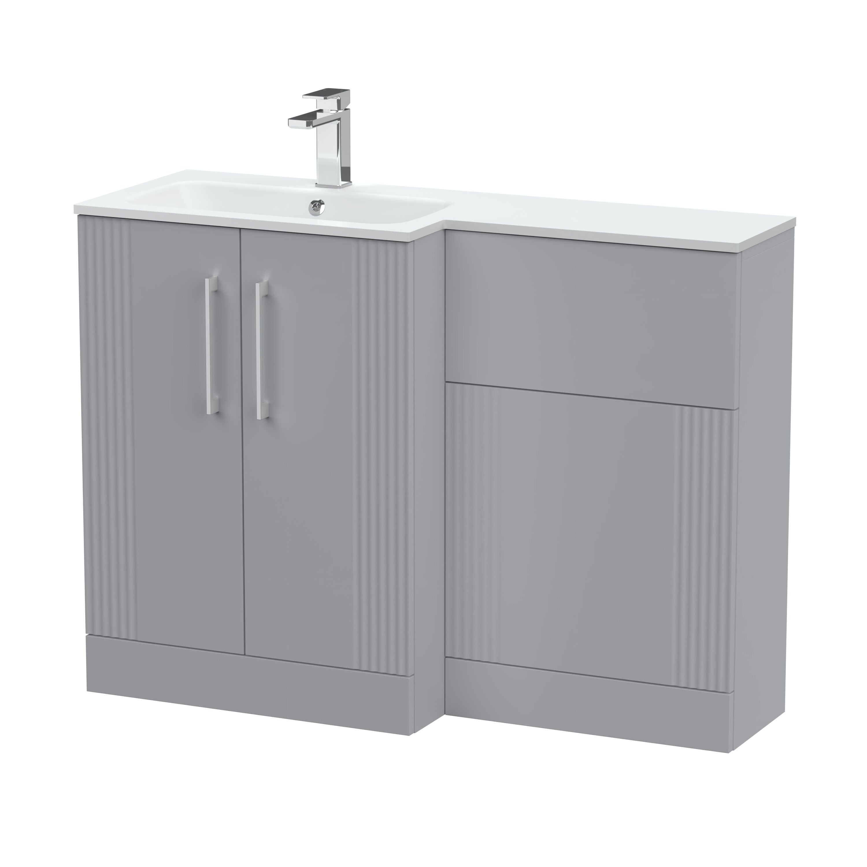nuie Deco 1100mm Left-Hand 2 Door Satin Grey Floor Standing Combination Unit With Stone Basin