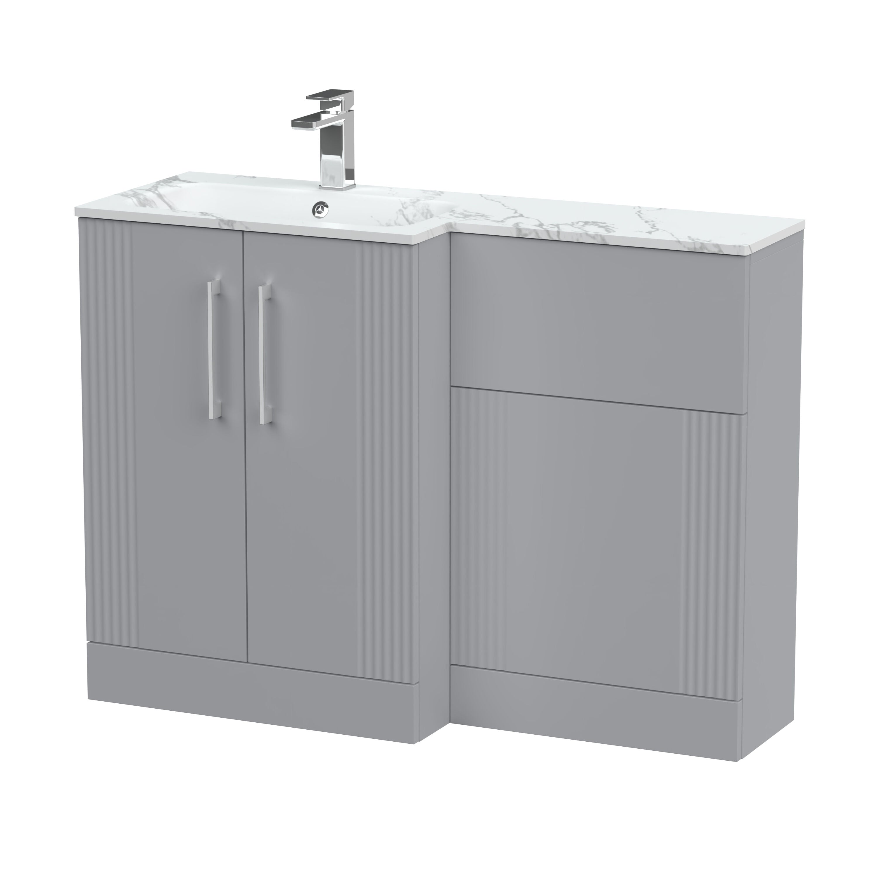 nuie Deco 1100mm Left-Hand 2 Door Satin Grey Floor Standing Combination Unit With Stone Basin