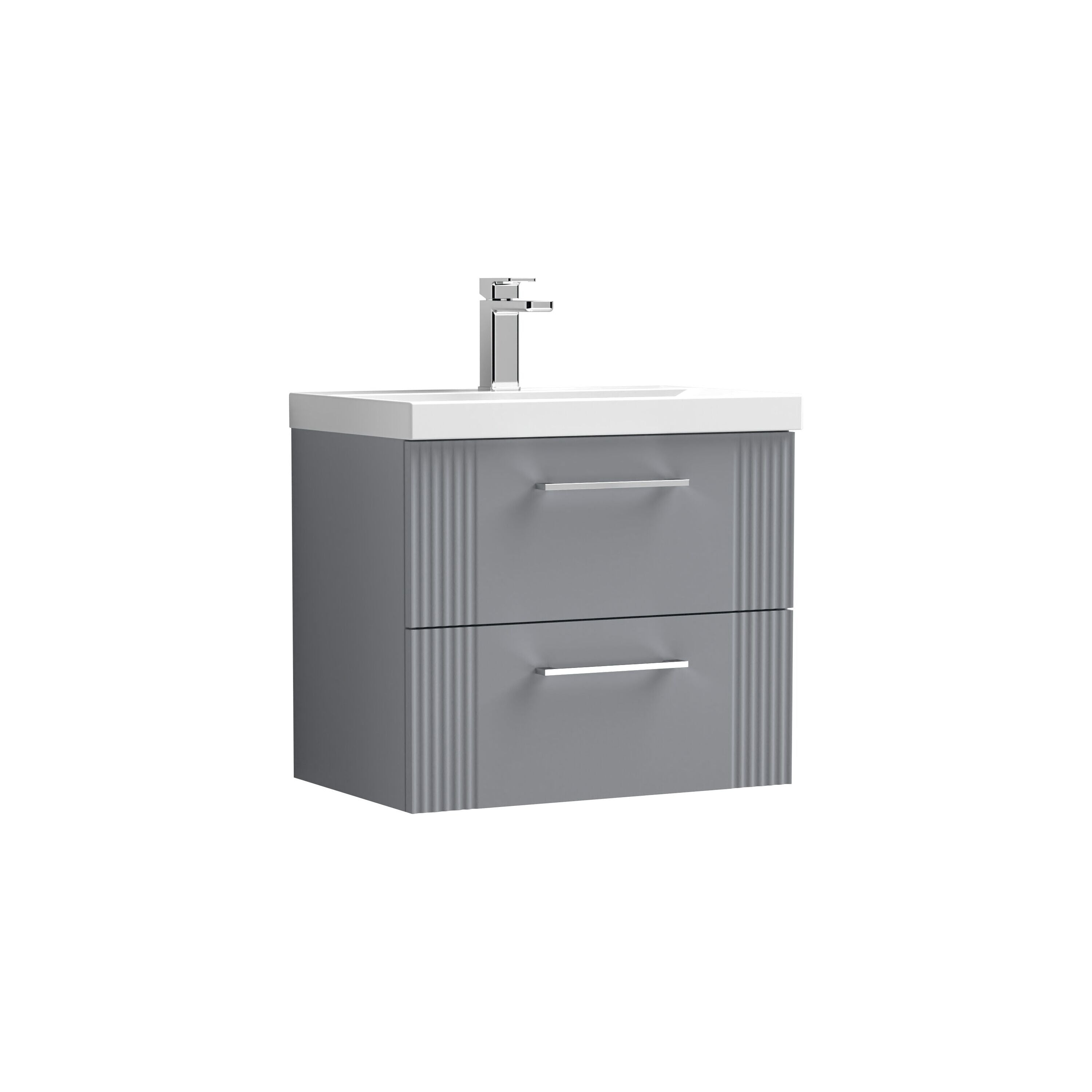 nuie Deco 600mm Satin Grey 2 Drawer Wall Hung Vanity Unit With Thin Edge Basin