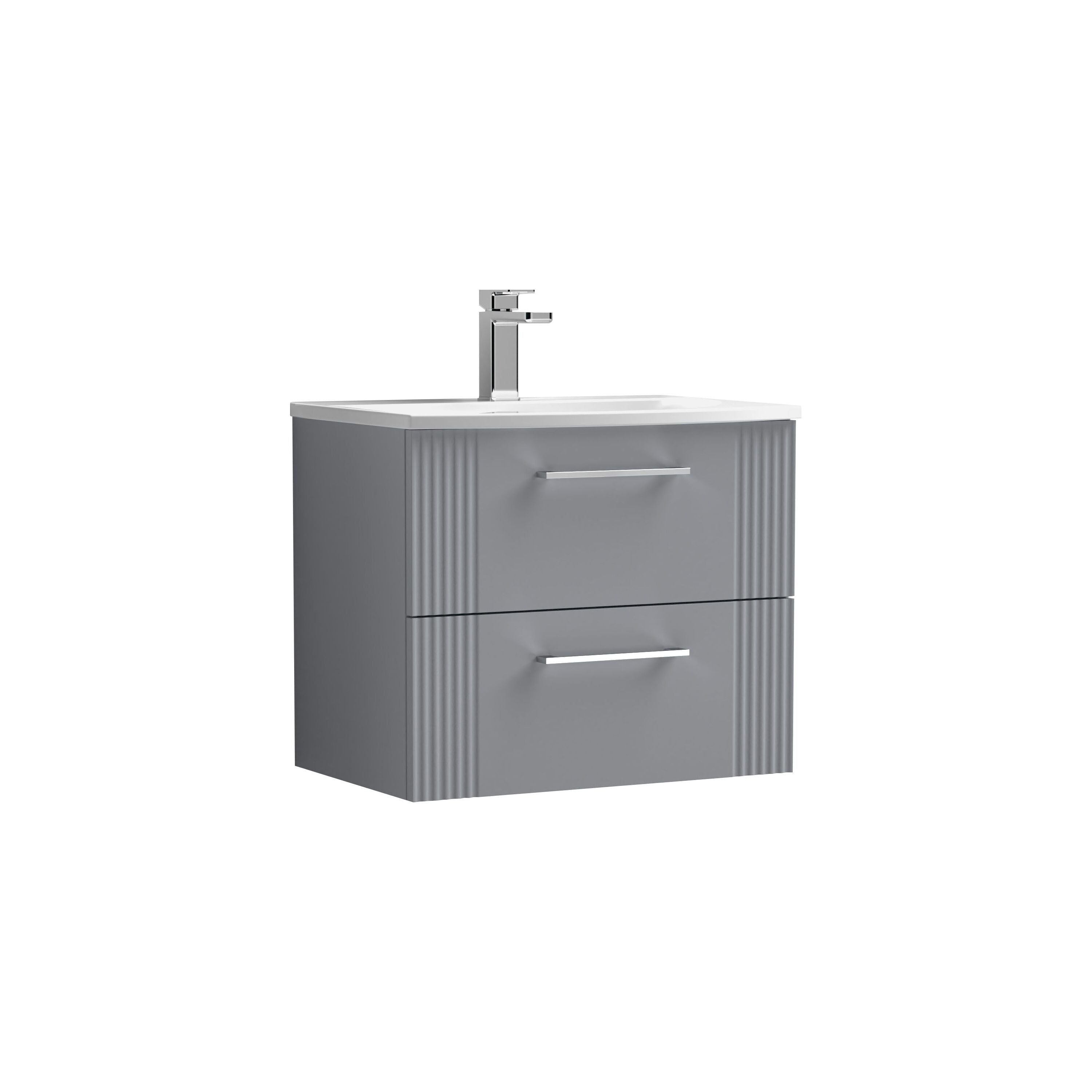 nuie Deco 600mm Satin Grey 2 Drawer Wall Hung Vanity Unit With Curved Basin