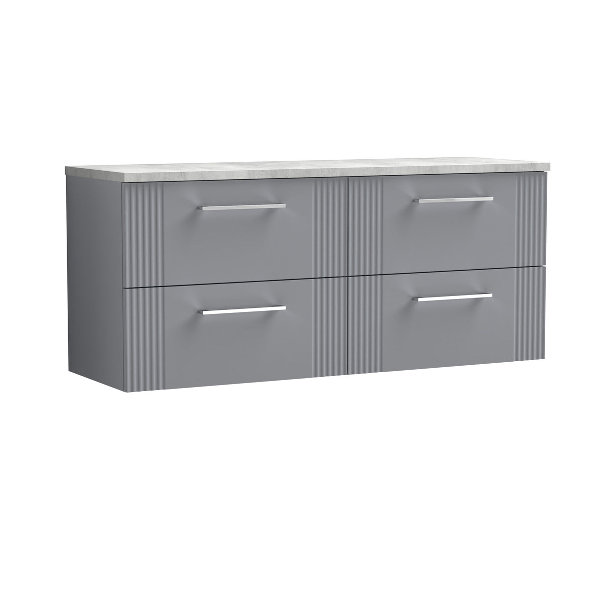 Nuie 1200mm 4 Drawer Wall Hung Vanity Unit With Bellato Grey Worktop