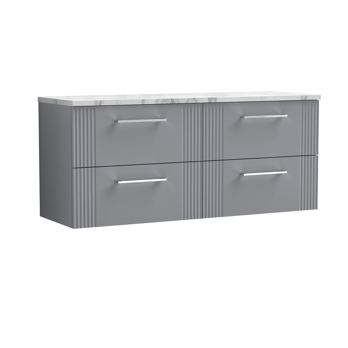 Nuie Fluted 1200mm 4 Drawer Wall Hung Vanity With Carrara Laminate Worktop
