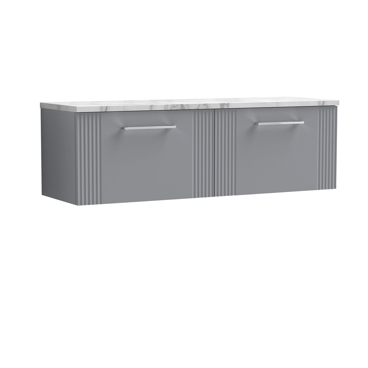 Nuie Fluted 1200mm 2 Drawer Wall Hung Vanity With Carrara Laminate Worktop