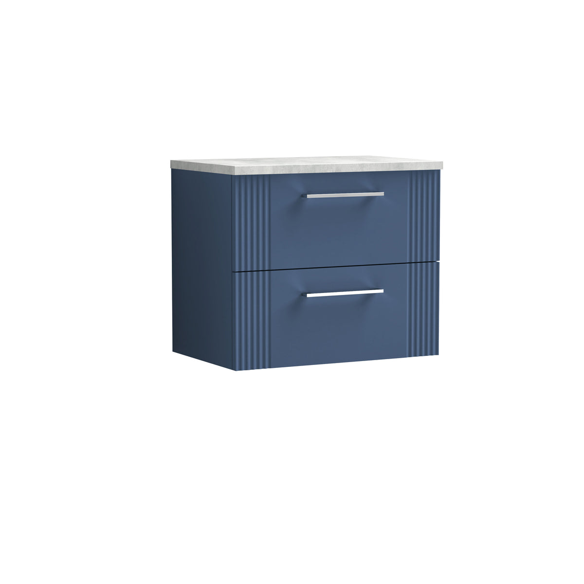 Nuie Deco 600mm Fluted 2 Drawer Wall Hung Vanity Unit With Bellato Grey Worktop