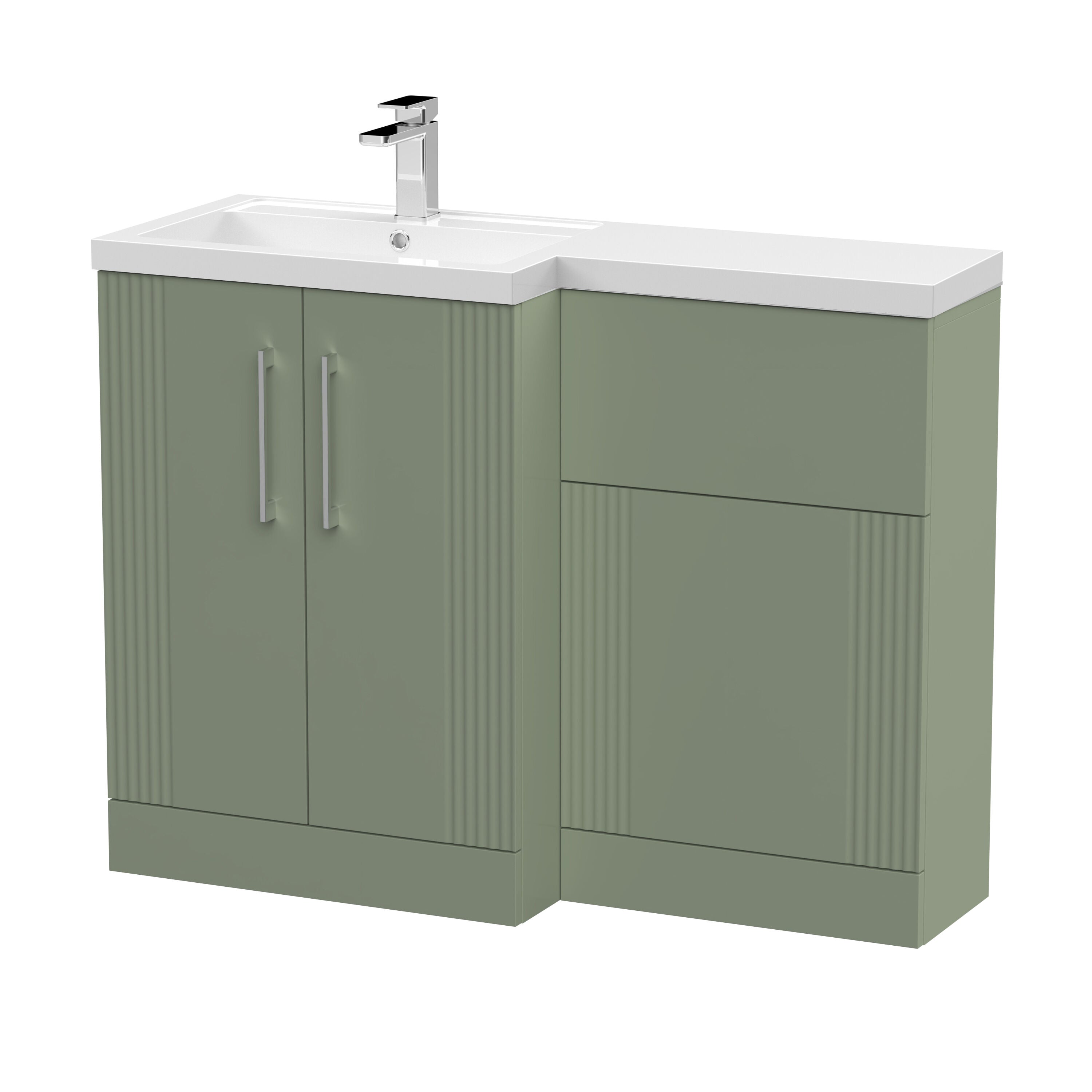 nuie Deco Satin Green 1100mm x 390mm Left Hand Combination Unit With Polymarble Basin