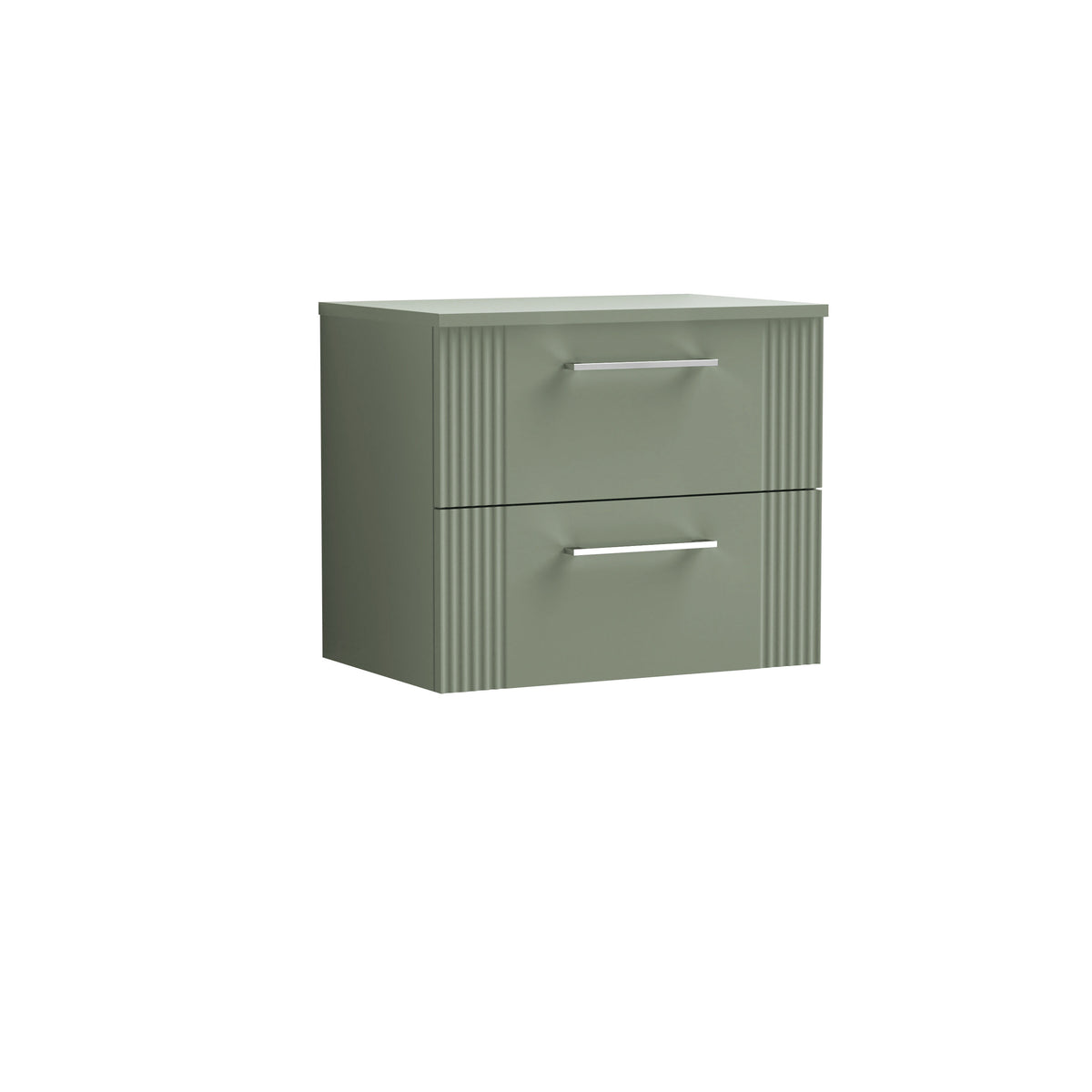 Nuie 600mm Part Fluted 2 Drawer Wall Hung Vanity & Worktop With Co-ordinating Worktop