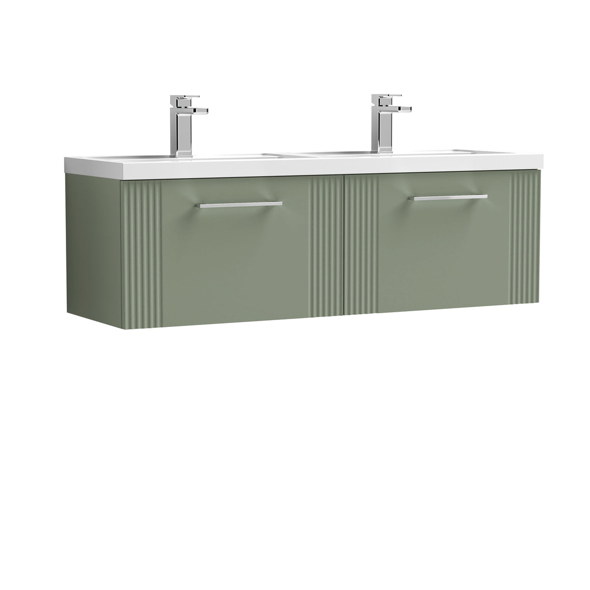 Nuie Deco 1200mm 2 Drawer Wall Hung Vanity Unit With 2 Tap Hole Polymarble basin