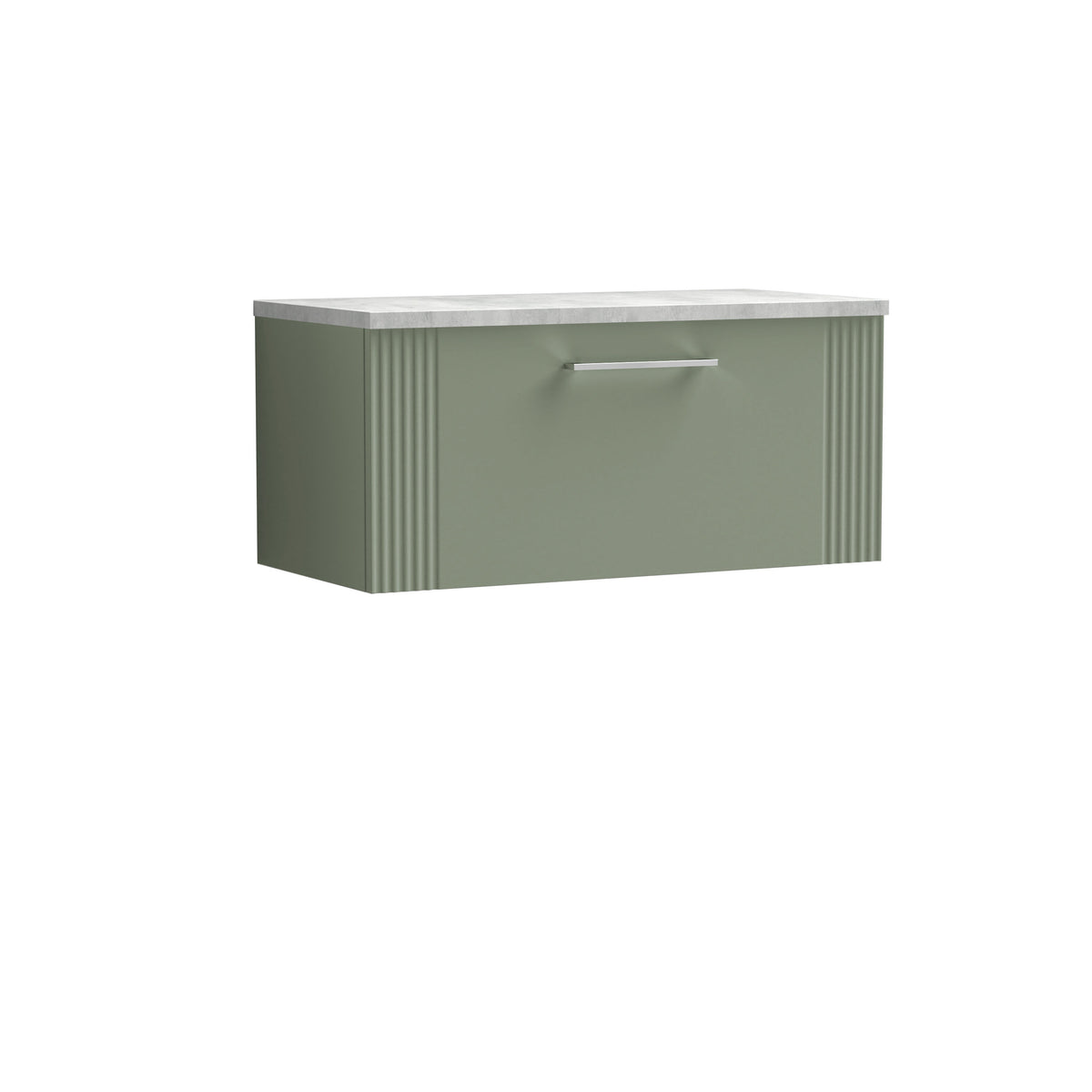 Nuie 800mm Part Fluted 1 Drawer Wall Hung Vanity With Bellato Grey Worktop