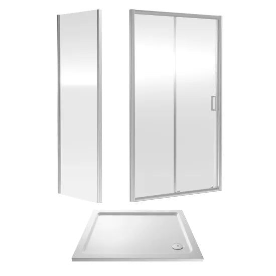 Rene Sliding Shower Door, Side Panel & Tray Pack Chrome