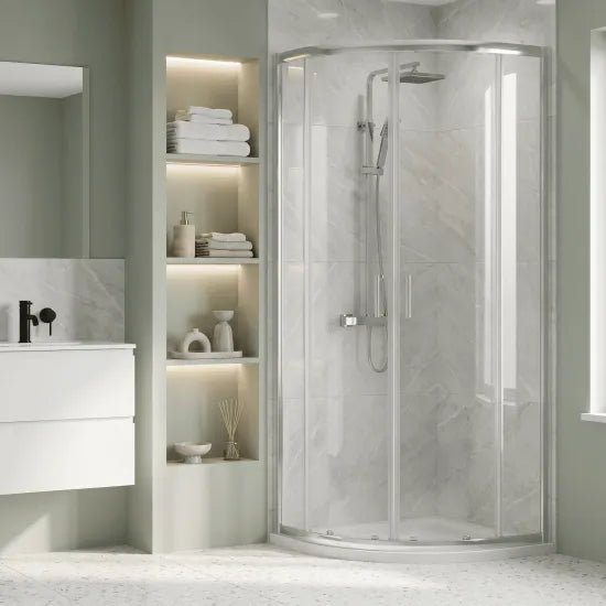 Complete 800mm Quadrant Shower Bathroom Package - Gloss White & Chrome