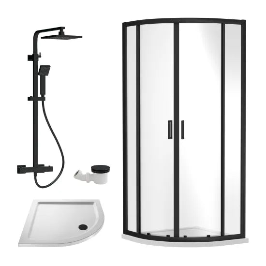 900mm Matt Black Quadrant Shower Bathroom Package