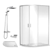 Rene 1200 x 800mm Left Hand Offset Quadrant Shower Enclosure, Tray & Square Thermostatic Shower Package - Chrome