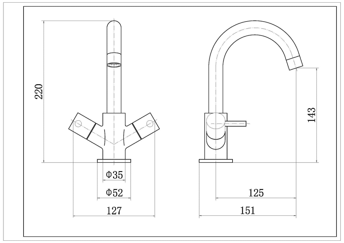nuie Series Two Chrome Mono Basin Mixer With Waste - Technical drawing