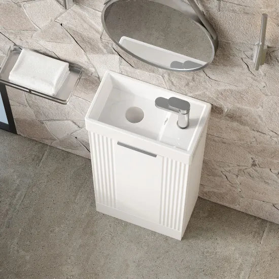 Nuie Deco 400mm Stain White 1 Door Flo0r Standing Compact Vanity Unit With Basin